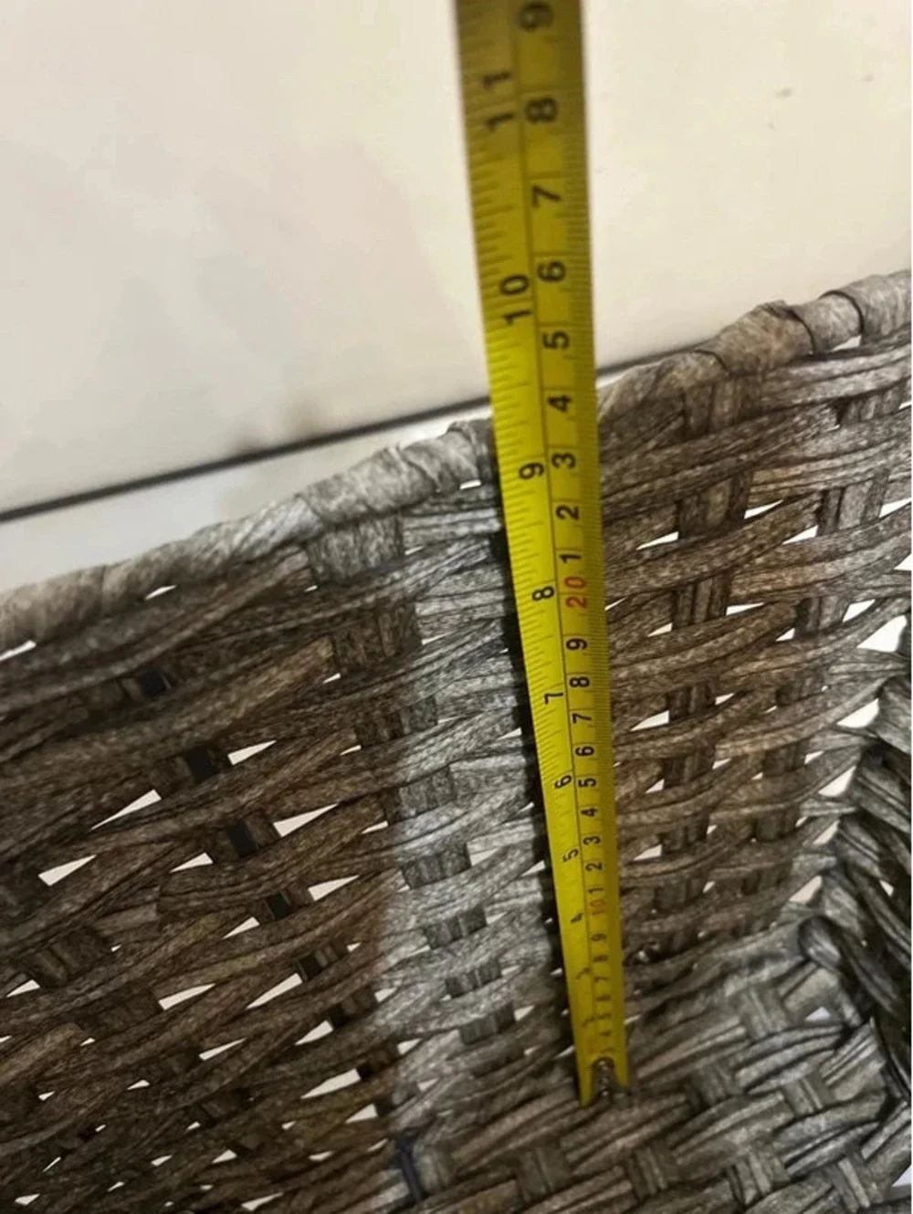 Grey weaved basket for storage organizing